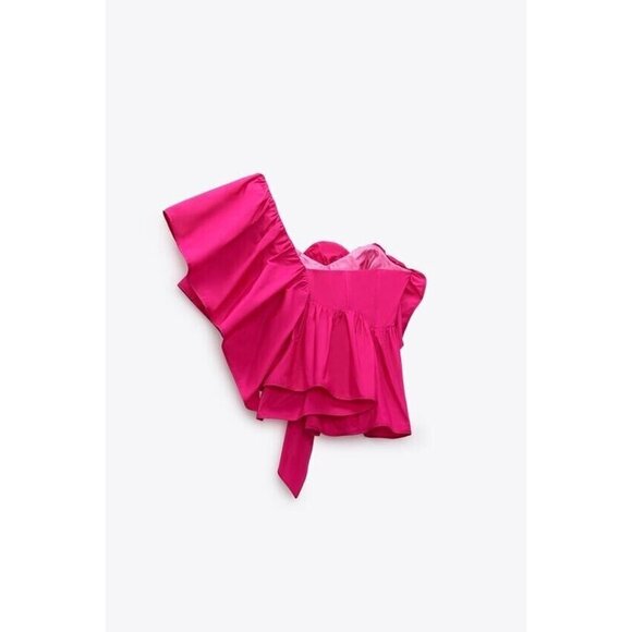 ZARA WOMAN NWT  FUCHSIA RUFFLED ASYMMETRIC TOP 8546/180 SIZE XS - Picture 5 of 8